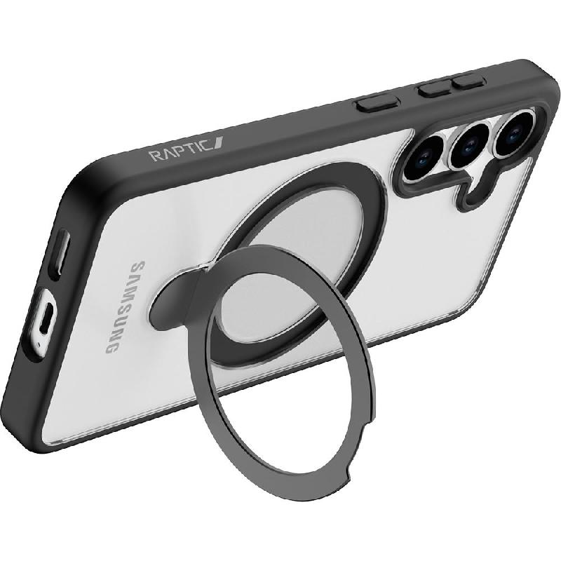 Raptic Air Stand Magsafe Back Cover Mobile Case with MagSafe, for Samsung Galaxy S25, Clear/Black — 3