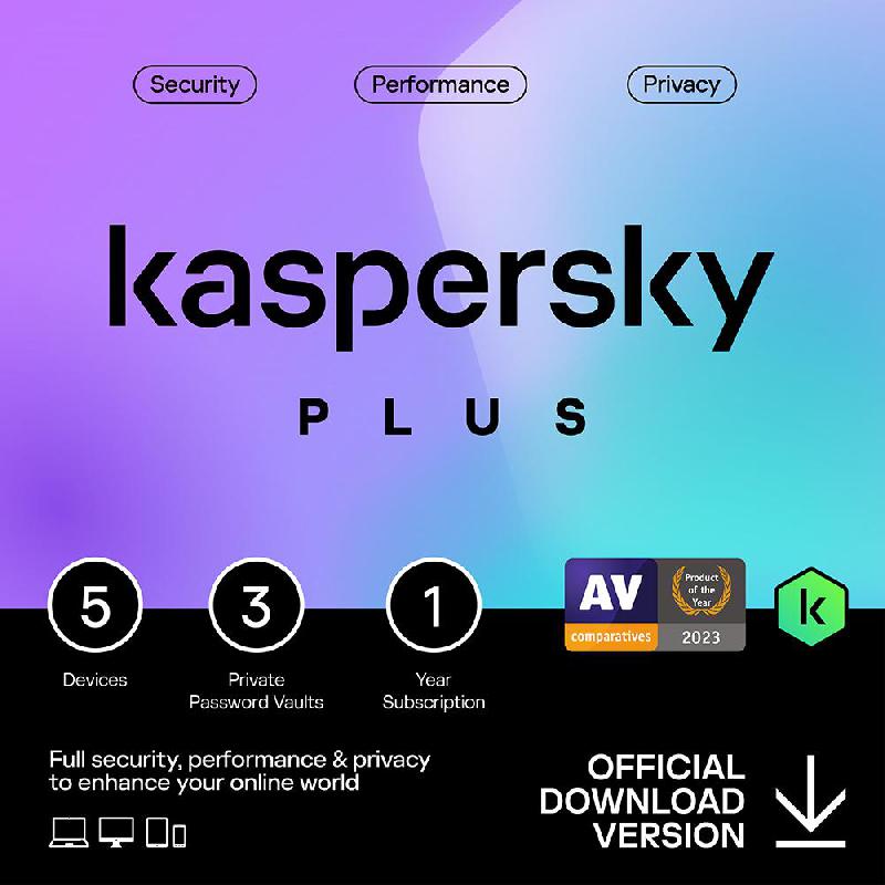 Kaspersky PLUS, Arabic/English, 5 Devices (1 Year), Product Key (Internet Download)