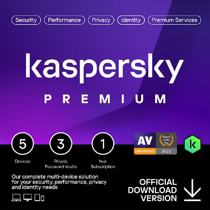 Kaspersky PREMIUM, Arabic/English, 5 Devices (1 Year), Product Key (Internet Download)