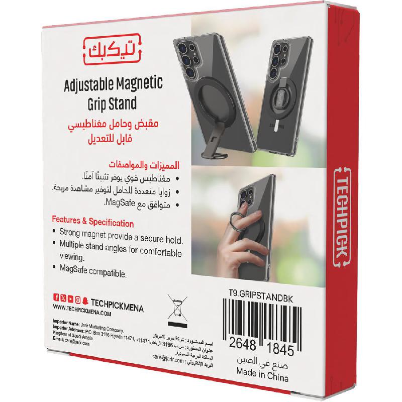 Techpick Phone Grip & Stand, Universal, for Most Devices, Black — 3