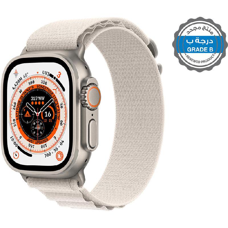 Renewed Grade B Apple Watch Ultra, Small Loop, GPS + Cellular, eSIM Supported, Natural Titanium Case/Starlight Alpine