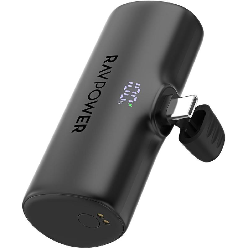 RAVPower Nano 5000 mAh 20W Built-In USB-C Connector Power Bank, PD Fast Charging, 5000 mAh, Dual USB-C, Black