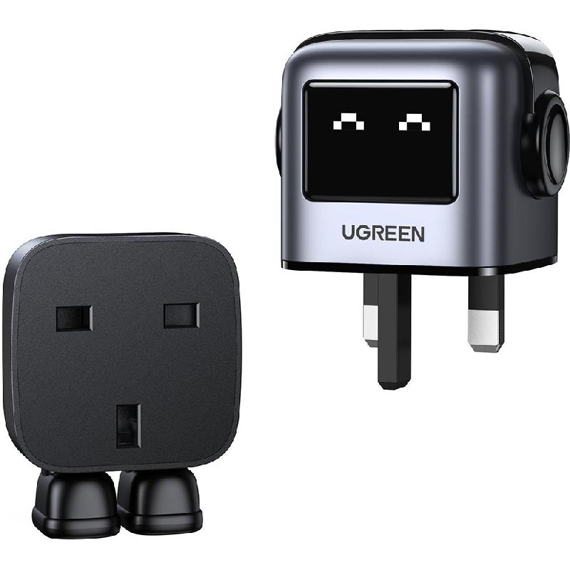 Ugreen Nexode RG 3-Port 65W GaN Fast Charger, USB PD (Power Delivery), 65 Watts, 3 USB (2X USB-C/1X USB), Grey