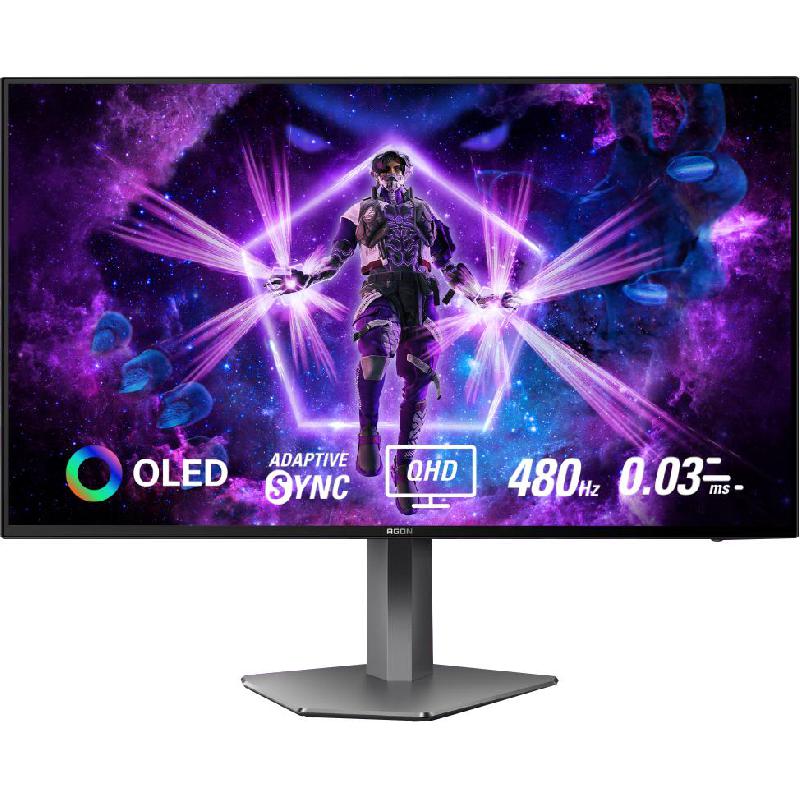 AOC AGON PRO AG276QKD 26.5" Gaming Monitor, OLED, QHD (Quad HD), 480 Hz, 0.03ms (GtG), Built-in Dual Speaker (2 X 5W), Black/Grey