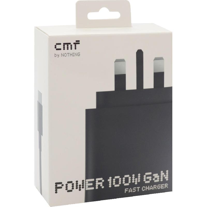 Nothing CMF Power 100W GaN Fast Charger, USB PD (Power Delivery), 100 Watts, 3 USB (2X USB-C/1X USB), Dark Grey