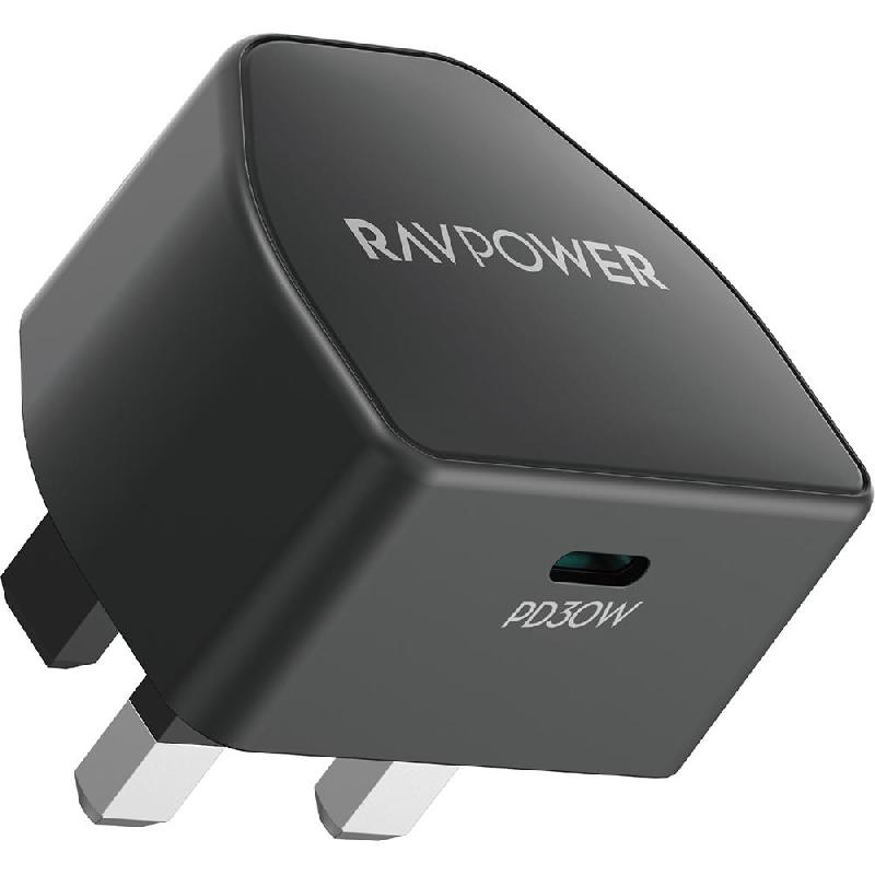 RAVPower PD Pioneer USB-C Wall Charger, USB PD (Power Delivery), 30 Watts, Single USB-C, Black