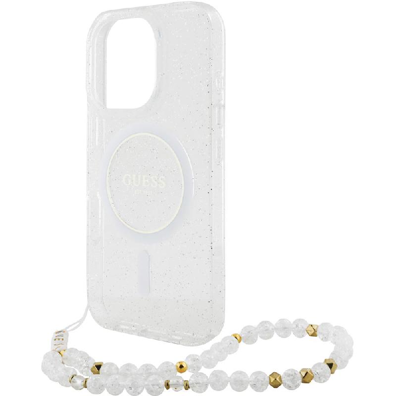 Guess Glitter Edition Back Cover Mobile Case with MagSafe, for iPhone 16 Pro, Clear