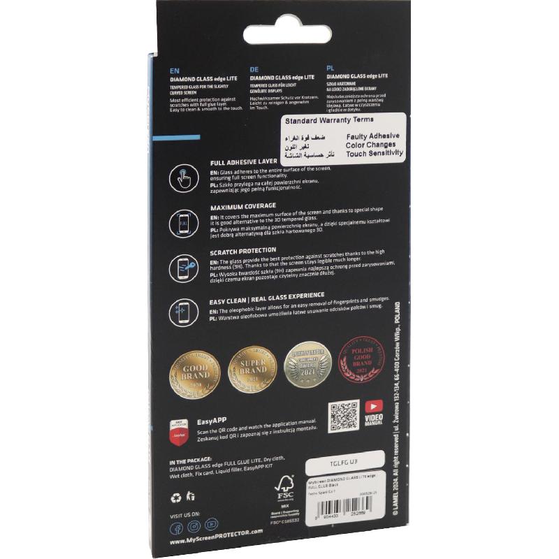 MyScreenPROTECTOR DIAMOND GLASS edge Lite Smartphone Screen Protector, Full Glue, Black, for Tecno Spark Go 1 — 2