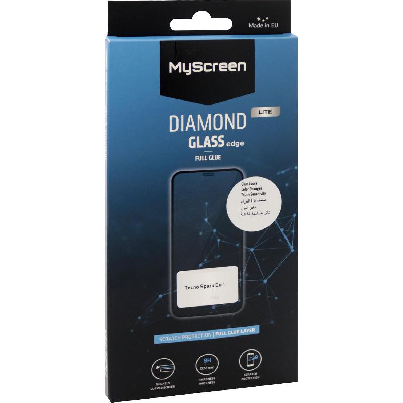 MyScreenPROTECTOR DIAMOND GLASS edge Lite Smartphone Screen Protector, Full Glue, Black, for Tecno Spark Go 1