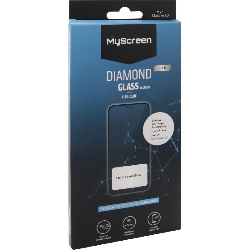 MyScreenPROTECTOR DIAMOND GLASS edge Lite Smartphone Screen Protector, for Tecno Spark 30 5G, Full Glue, Black