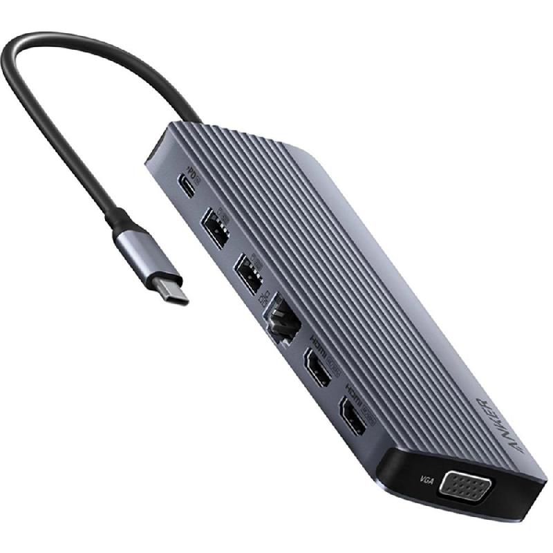 Anker Multi-port Station, USB-C, 14 Port (2X USB-C/5X USB-A/2X HDMI/SD/Micro SD/VGA/RJ-45/3.5 mm Audio), Grey