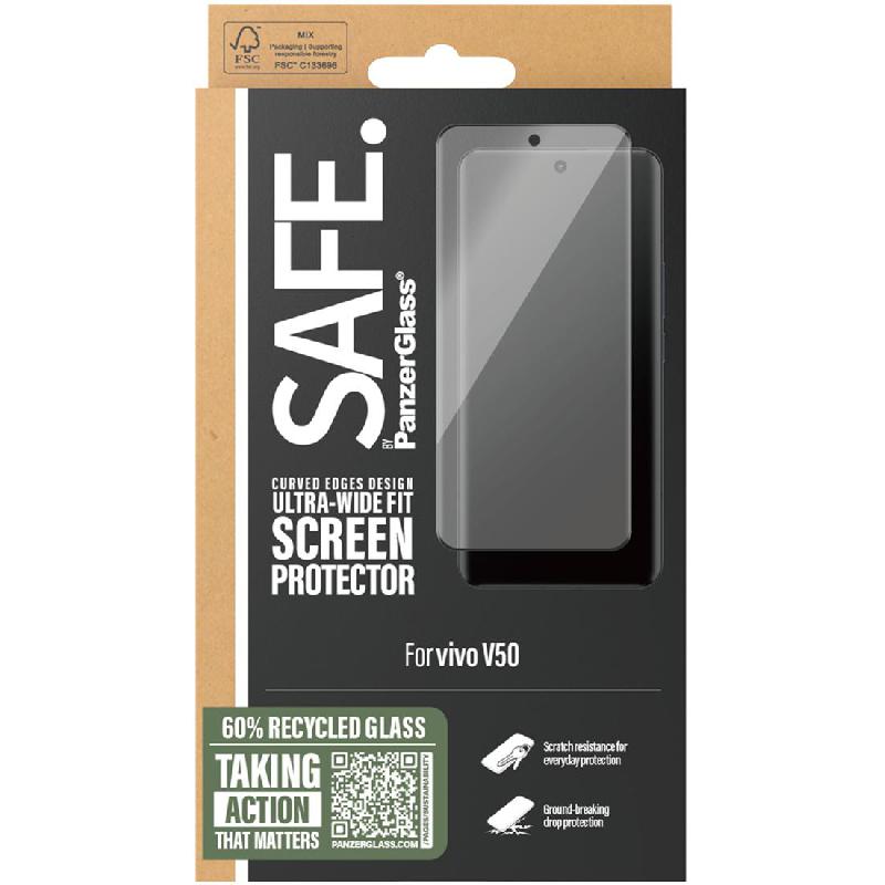 PanzerGlass SAFE Case Friendly Smartphone Screen Protector, for vivo V50, Tempered Glass, Edge-to-Edge, Black — 2