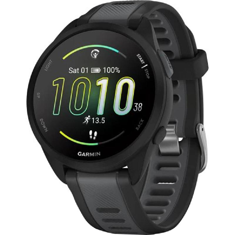 GARMIN Forerunner 165 Music Smartwatch, GPS, 1.2", Black/Slate Grey Fibre-reinforced Polymer, Black/Slate Grey Silicone Strap, One Size