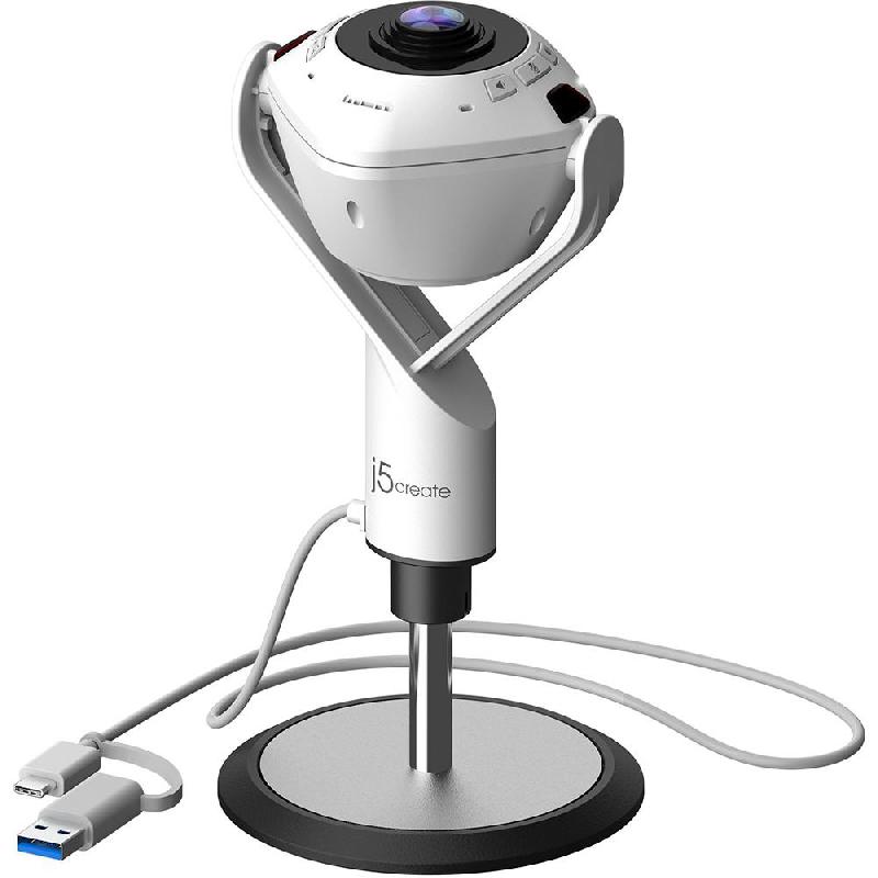 j5 Create 360 Degree AI-Powered FHD Webcam, 1080 Pixels HD Video, White/Black