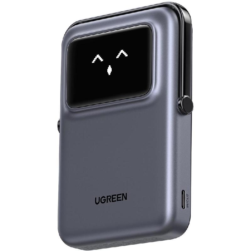Ugreen Uno Magnetic Wireless Power Bank 10000 mAh, PD Fast Charging, 10000 mAh, Single USB-C (I/O Charging), Deep Grey