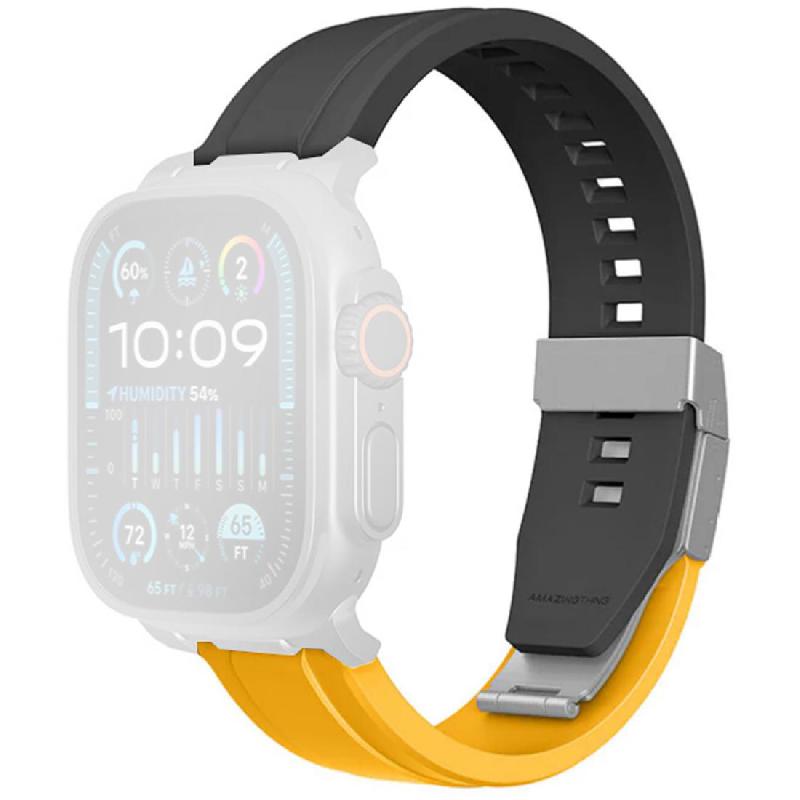 Amazing Thing Titan Chrono Wrist Strap, for Watch Ultra 3/Watch Ultra 2/Watch Series 11 46/Watch Series 10 46, 304 Premium Stainless Steel, Black/Yellow