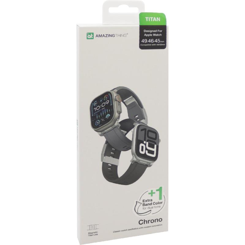 Amazing Thing Titan Chrono Wrist Strap, for Watch Ultra 3/Watch Ultra 2/Watch Series 11 46/Watch Series 10 46, 304 Premium Stainless Steel, Grey/Black