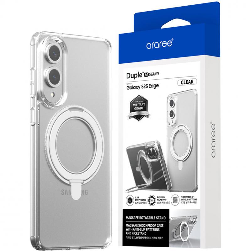 Araree Duple M Stand Back Cover Mobile Case with MagSafe, for Samsung Galaxy S25 Edge, Clear