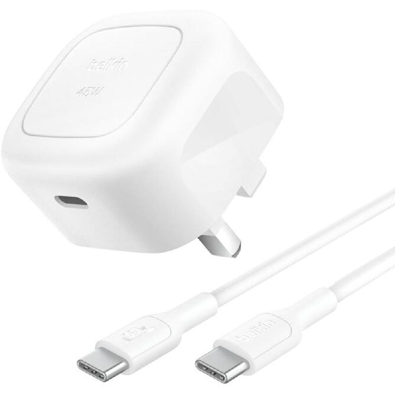 Belkin BoostCharge Wall Charger with USB-C Cable, PD 3.1, 45 Watts, Single USB-C (PD), White