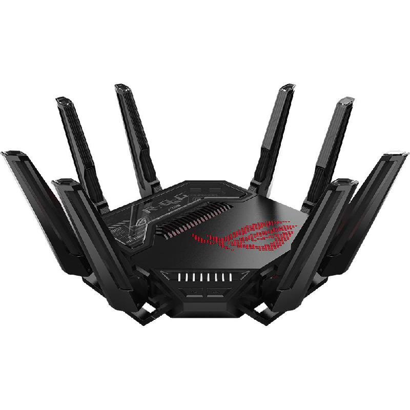 Asus ROG Rapture GT-BE98 Gaming Router, up to 25000 Mbps (6 GHz 11529 Mbps)/5 GHz-1/2 5764 Mbps/2.4 GHz 1376 Mbps), Quad-Band (2.4 GHz/5 GHz-1/5 GHz-2/6 GHz), Black
