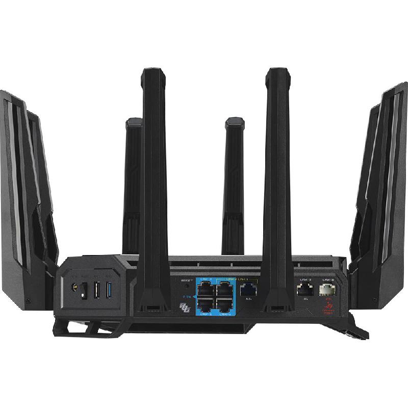 Asus ROG Rapture GT-BE98 Gaming Router, up to 25000 Mbps (6 GHz 11529 Mbps)/5 GHz-1/2 5764 Mbps/2.4 GHz 1376 Mbps), Quad-Band (2.4 GHz/5 GHz-1/5 GHz-2/6 GHz), Black — 3