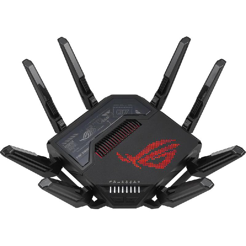 Asus ROG Rapture GT-BE98 Gaming Router, up to 25000 Mbps (6 GHz 11529 Mbps)/5 GHz-1/2 5764 Mbps/2.4 GHz 1376 Mbps), Quad-Band (2.4 GHz/5 GHz-1/5 GHz-2/6 GHz), Black — 2