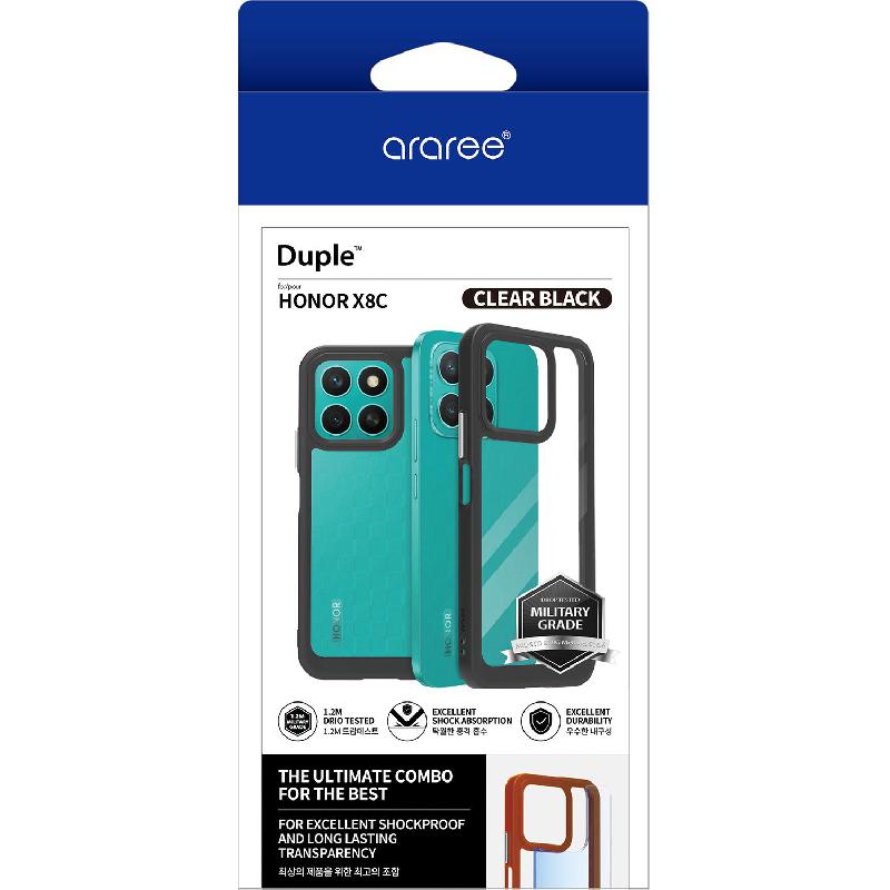 Araree Duple Back Cover Mobile Case, for Honor X8c, Clear/Black — 2
