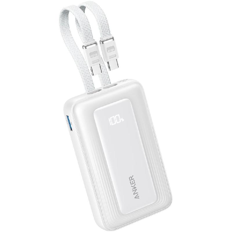 Anker Zolo 35W Powerbank with Dual Built-in USB-C Cables, PD Fast Charging, 10000 mAh, 4 USB, White