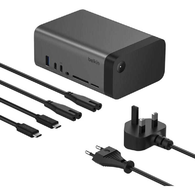 Belkin Connect Multi-port Station, USB-C, 11 Port (2X HDMI/1X USB/4X USB-C (3.2/3.0/DP-Alt)/RJ-45/SD/Micro SD/Audio In/Ou, Black