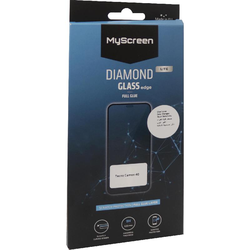 MyScreenPROTECTOR DIAMOND GLASS edge Lite Smartphone Screen Protector, Full Glue, Black, for Tecno Camon 40 5G