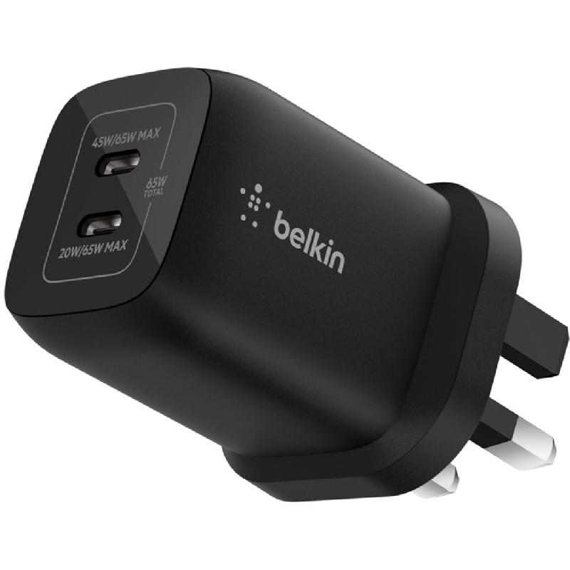 Belkin AC Power Adapter, 65W, Dual USB-C, Black