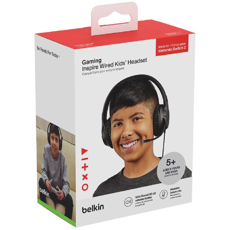 Belkin Kids Inspire Over-Ear Headphones, Wired, 3.5 mm Connector, Black — 3