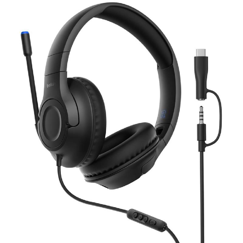 Belkin Kids Inspire Over-Ear Headphones, Wired, 3.5 mm Connector, Black