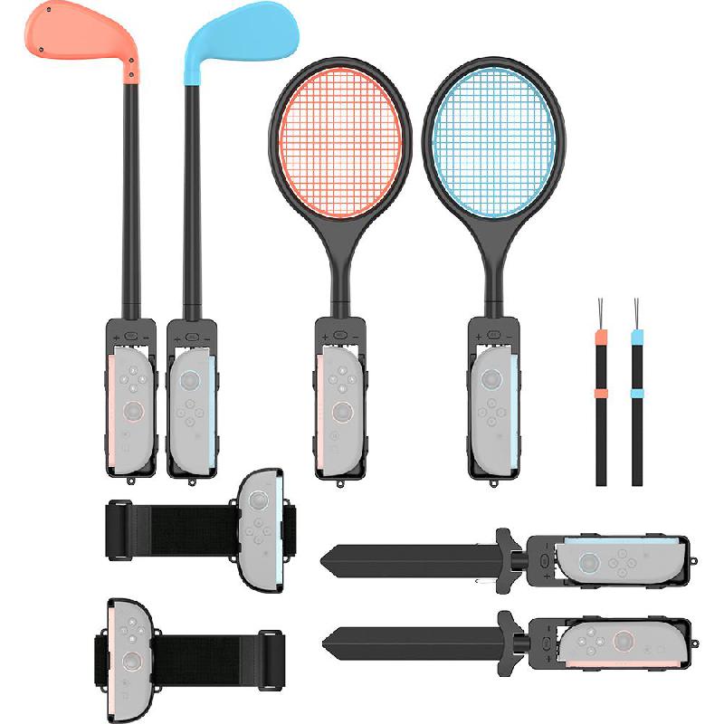 GT-COUPE Sports Family Pack, Tennis Racket 1 Set;Golf Clubs 1 Set;Sword 1 Set;Leg Strap, for Nintendo Switch 2, Blue/Red