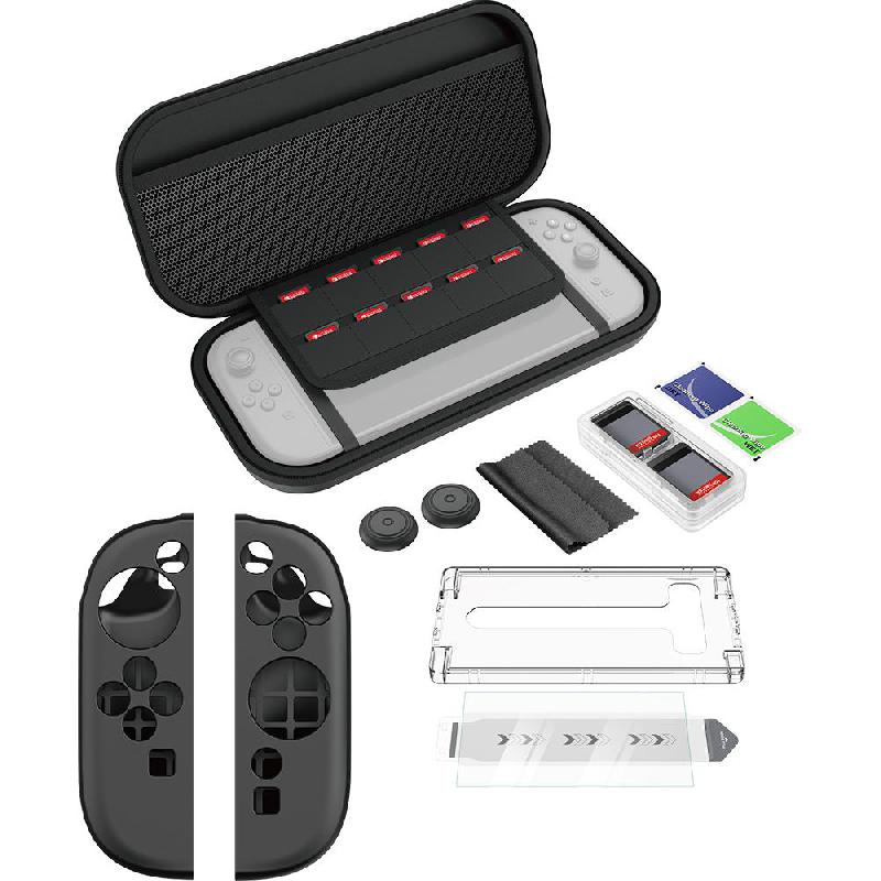 GT-COUPE 7-in-1 Starter Kit, Case;Game Case;Joy-Con Case;Thumb Grip;Tempered Glass;Cleaning Cloth;Wet/Dry Bag, for Nintendo Switch 2, Black