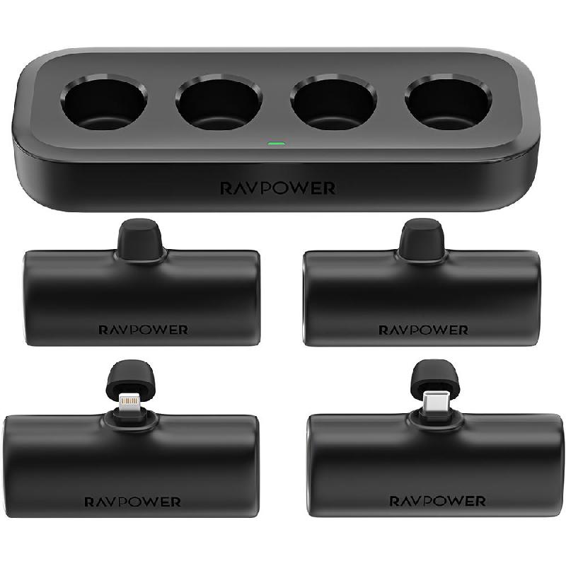 RAVPower Charging Combo 4 X 5000mAh Power Bank (2 Lightning/2 USB-C Connectors) with Charging Station, PD Fast Charging, 5000 mAh, 4 Port, Black — 2