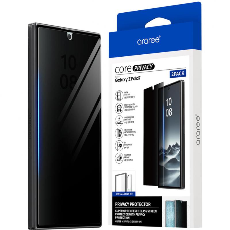 Araree Core Privacy Smartphone Screen Protector, for Samsung Galaxy Z Fold7, Front Screen Tempered Glass, Privacy