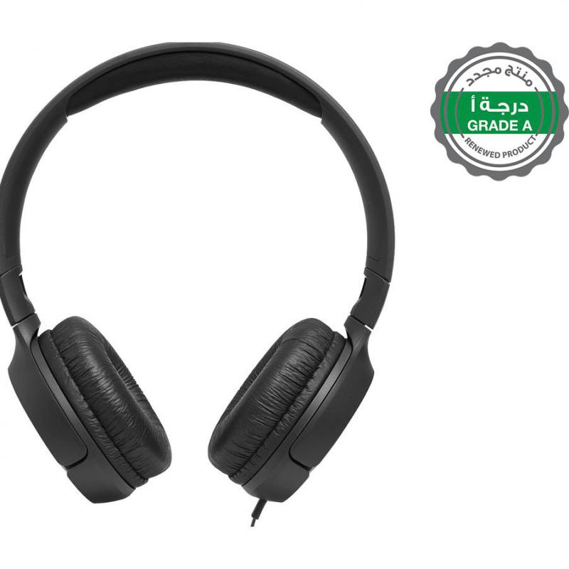 Renewed Grade A JBL Tune 500 On-Ear Headphones, Wired, 3.5 mm Connector, In-line Microphone, Black