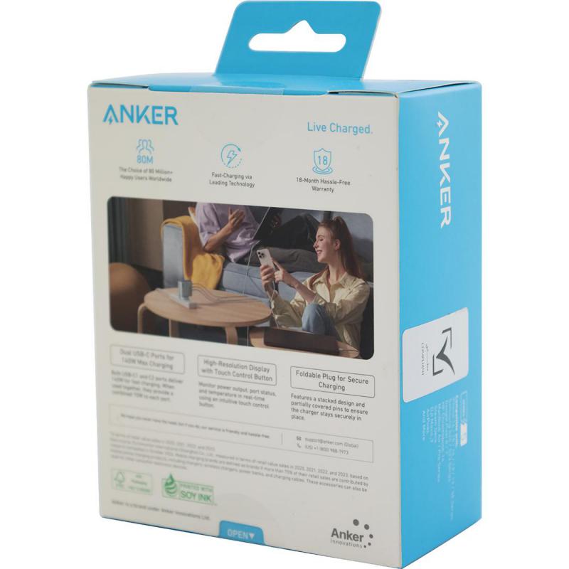 Anker B2697K41 140W 4-Port Fast Charger with Smart Display, USB PD (Power Delivery), 140 Watts, 4 USB (3X USB-C/1X USB), Silver — 2