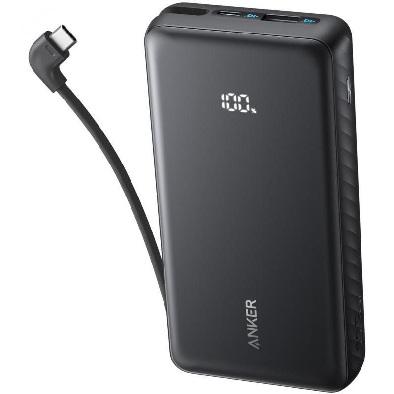 Anker Zolo Power Bank 20K, 22.5W with Built-in USB-C Cable, 1 USB-C and 1 USB-A Ports, PD Fast Charging, 20000 mAh, 3 USB (1X USB/2X USB-C), Black
