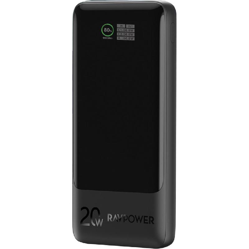 RAVPower PD Pioneer 10000 mAh 20W PD 3-Port Power Bank, PD Fast Charging, 10000 mAh, 3 USB (1X USB/2X USB-C), Black