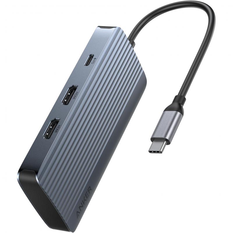 Anker Multi-port Station, USB-C, 7 Port (4X USB-A/2X HDMI/USB-C), Grey
