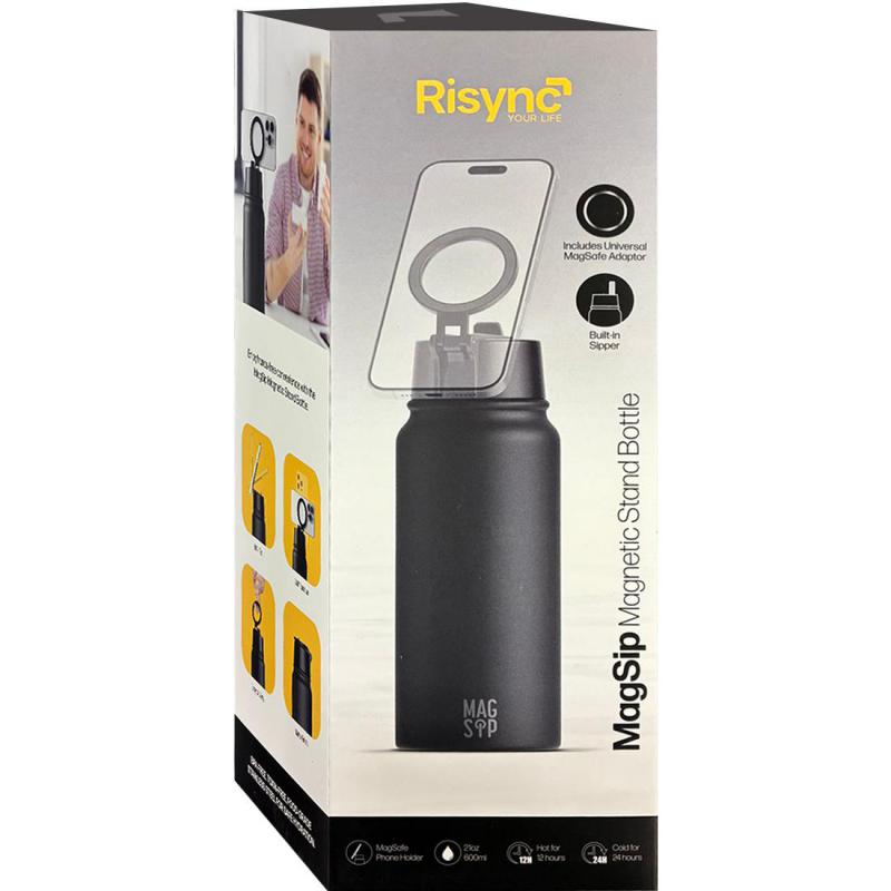 HYPHEN Risync MagSip Insulated Water Bottle MagSafe Grip & Stand, Universal, for Smartphone with MagSafe, Matte Black — 3