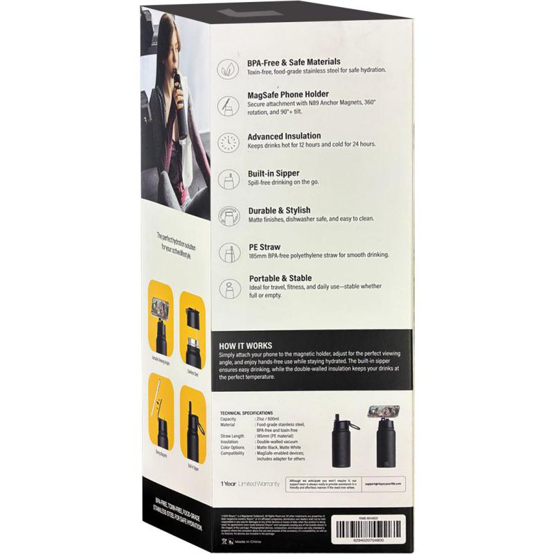 HYPHEN Risync MagSip Insulated Water Bottle MagSafe Grip & Stand, Universal, for Smartphone with MagSafe, Matte Black — 4