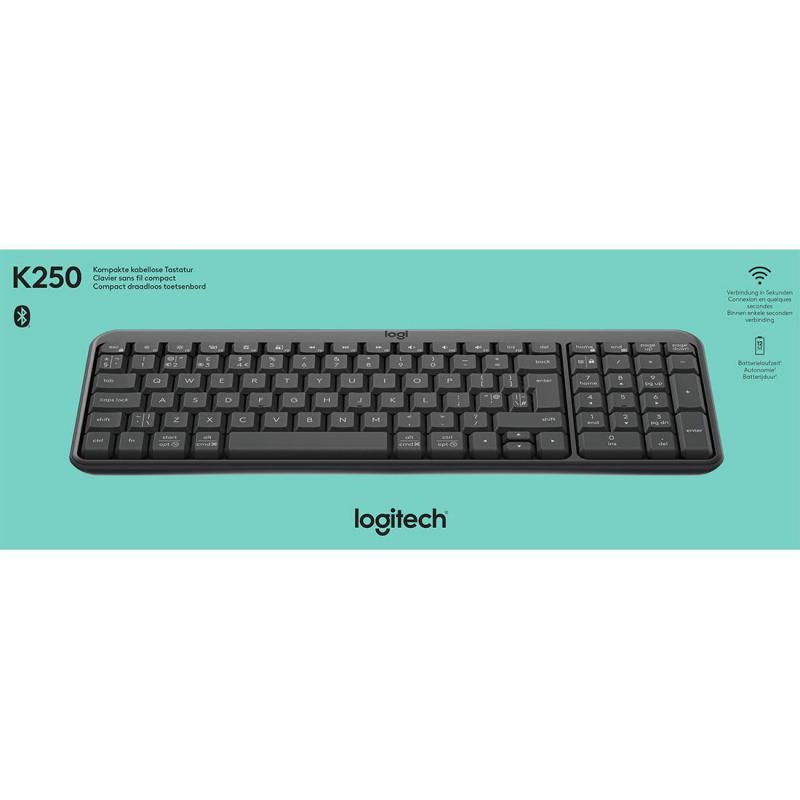 Logitech K250 Keyboard, Bluetooth, for Devices with Windows/macOS, Graphite — 6