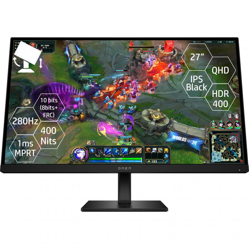 HP OMEN 27qs G2 27" Gaming Monitor, QHD (Quad HD), 280 Hz, 1ms (MPRT), Built-in Dual Speaker (2 X 3W), Black