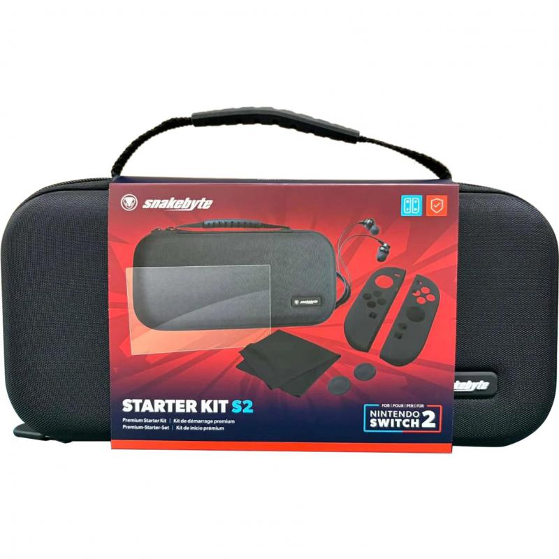 Starter Kit, Carry Case;Screen Protector;Silicone Grips;Stick Caps;In-Ear Headphone, for Nintendo Switch 2, Black