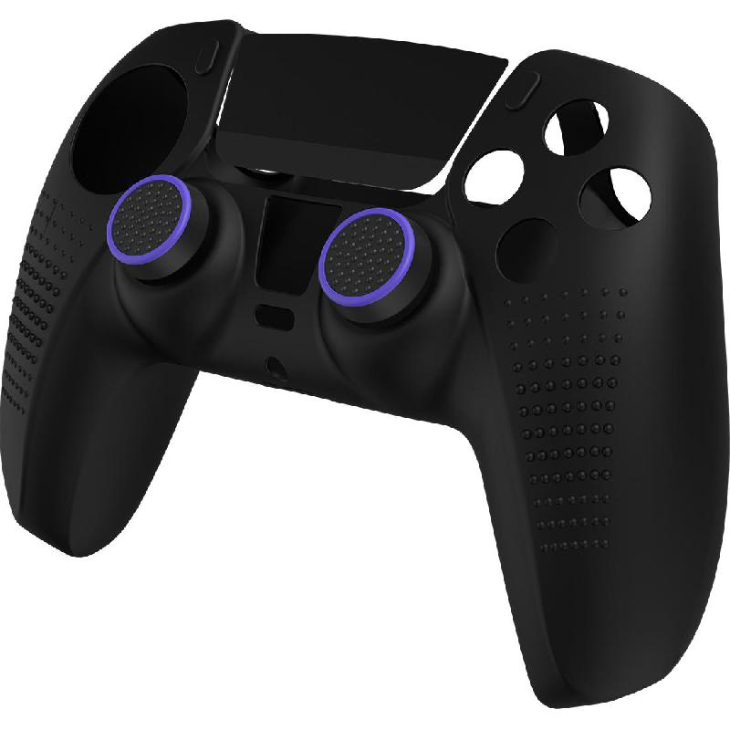 uRage 6-in-1 Set Grip Cover;Analogue Stick Attachement;Trigger Attachement;Sticker for Lightbar, for PlayStation 5, Black