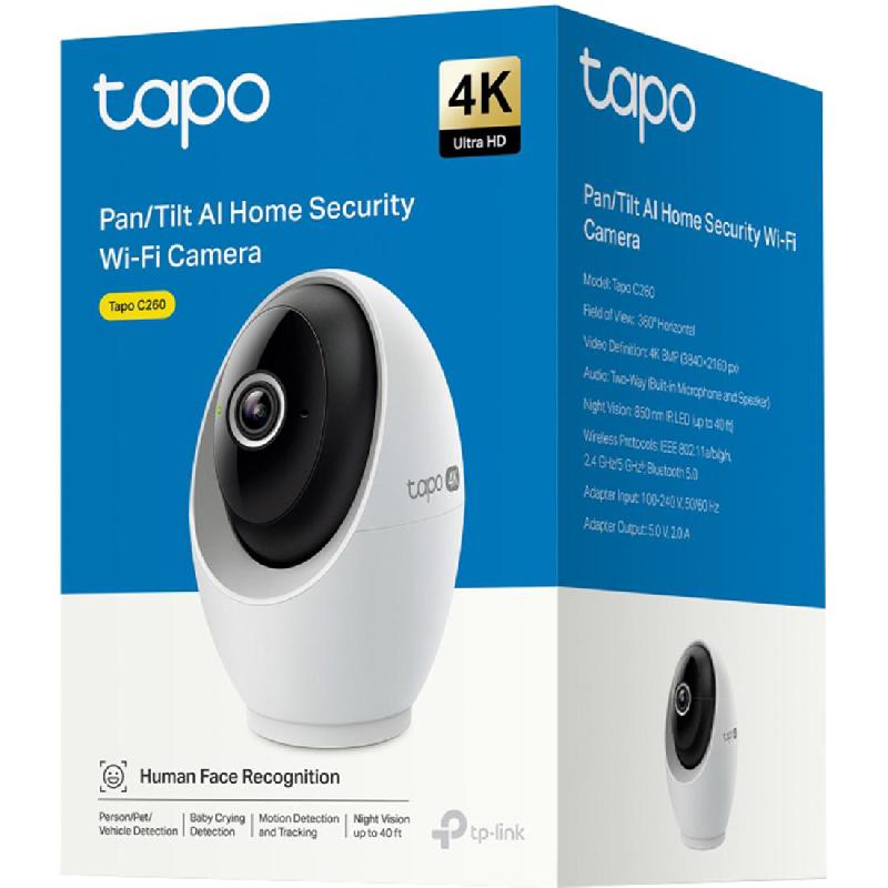 TP-Link Tapo C260 4K 8 MP Pan & Tilt AI Home Security Wi-Fi Camera, Wi-Fi, Works with Amazon Alexa/Google Home/Samsung SmartThings, White — 3
