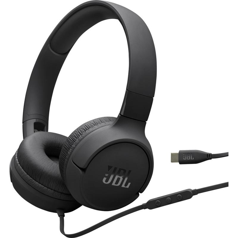 JBL Tune 520C On-Ear Headphones, Wired, Built-in Microphone, Black